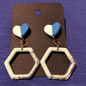 Sea Green Acrylic Hexagon and Heart Earrings